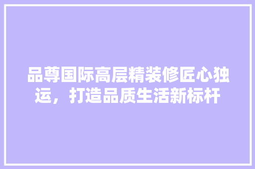 品尊国际高层精装修匠心独运，打造品质生活新标杆