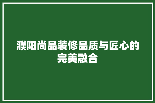 濮阳尚品装修品质与匠心的完美融合