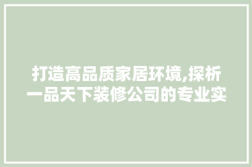 打造高品质家居环境,探析一品天下装修公司的专业实力与服务品质