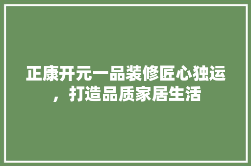正康开元一品装修匠心独运，打造品质家居生活