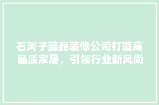 石河子臻品装修公司打造高品质家居，引领行业新风尚