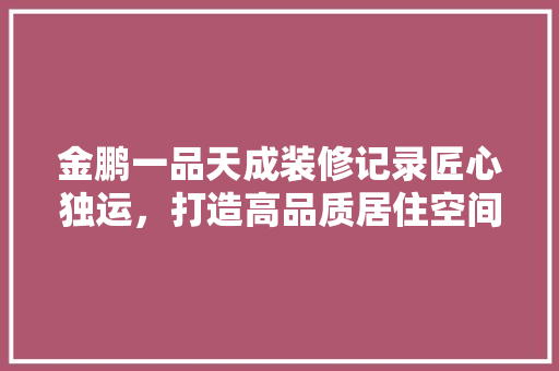 金鹏一品天成装修记录匠心独运，打造高品质居住空间
