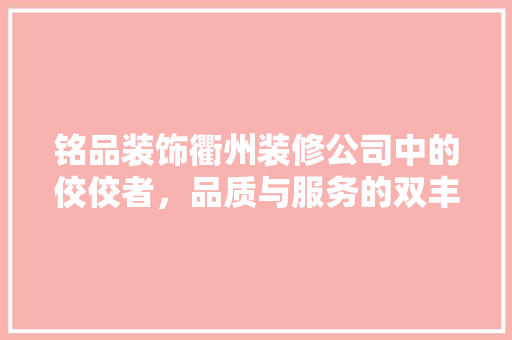 铭品装饰衢州装修公司中的佼佼者，品质与服务的双丰收
