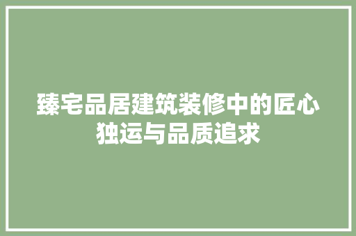 臻宅品居建筑装修中的匠心独运与品质追求