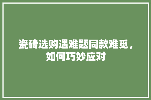 瓷砖选购遇难题同款难觅，如何巧妙应对