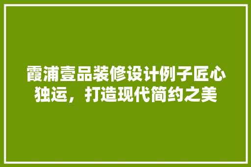 霞浦壹品装修设计例子匠心独运，打造现代简约之美