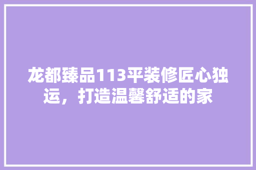 龙都臻品113平装修匠心独运，打造温馨舒适的家