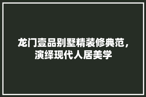 龙门壹品别墅精装修典范，演绎现代人居美学