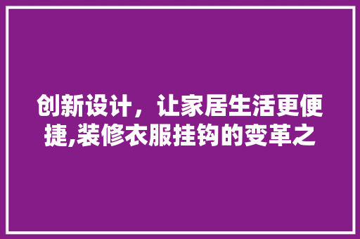 创新设计，让家居生活更便捷,装修衣服挂钩的变革之路