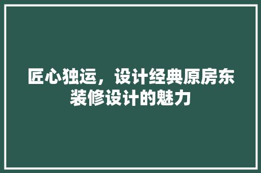 匠心独运，设计经典原房东装修设计的魅力