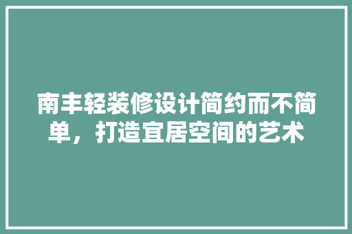 南丰轻装修设计简约而不简单，打造宜居空间的艺术