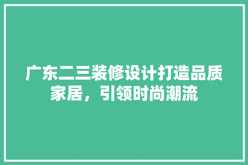 广东二三装修设计打造品质家居，引领时尚潮流