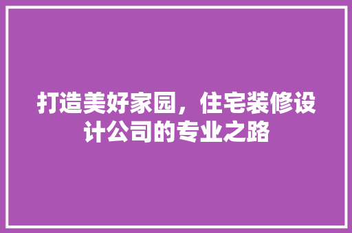打造美好家园，住宅装修设计公司的专业之路