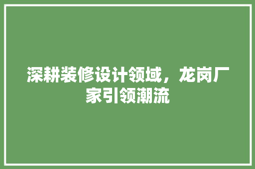 深耕装修设计领域，龙岗厂家引领潮流