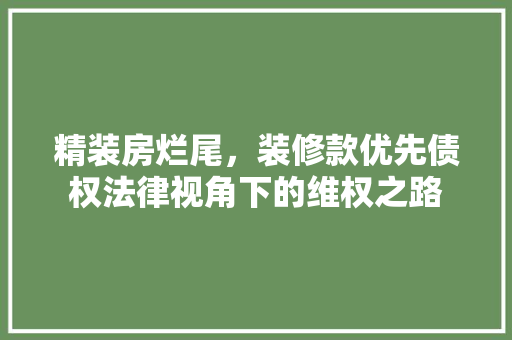 精装房烂尾，装修款优先债权法律视角下的维权之路