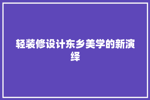 轻装修设计东乡美学的新演绎