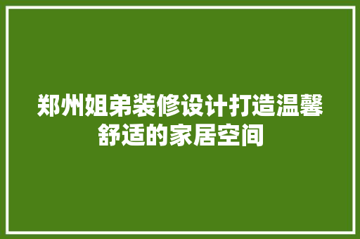 郑州姐弟装修设计打造温馨舒适的家居空间
