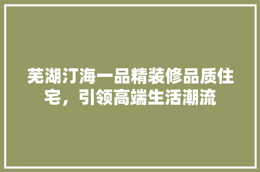 芜湖汀海一品精装修品质住宅，引领高端生活潮流