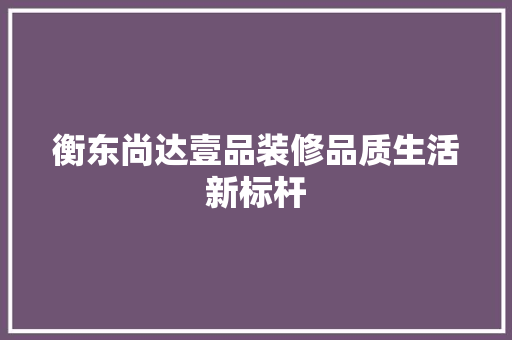 衡东尚达壹品装修品质生活新标杆