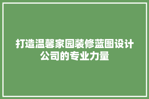 打造温馨家园装修蓝图设计公司的专业力量