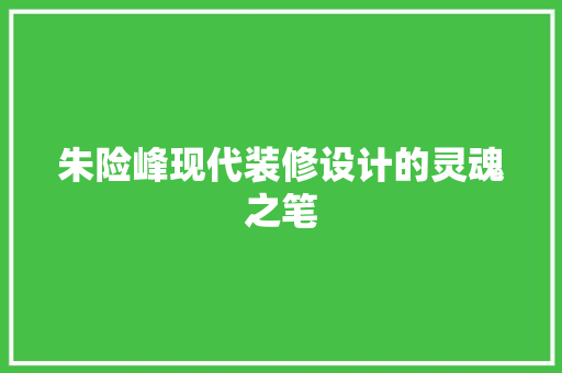 朱险峰现代装修设计的灵魂之笔