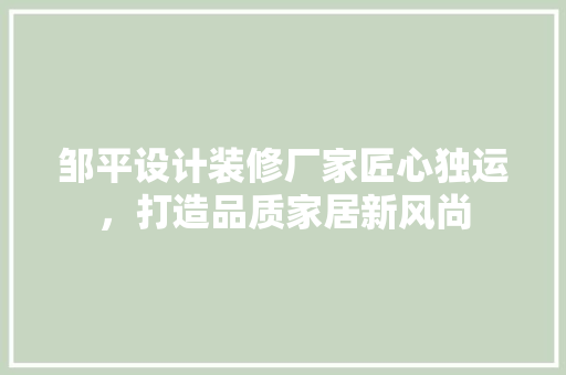 邹平设计装修厂家匠心独运，打造品质家居新风尚