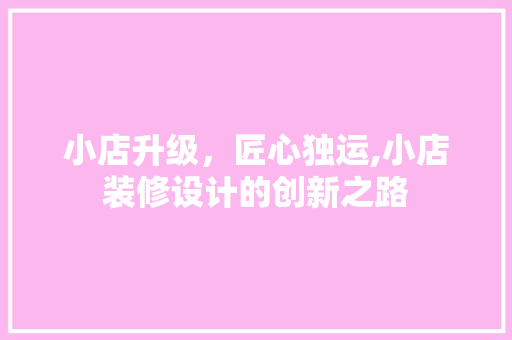 小店升级，匠心独运,小店装修设计的创新之路