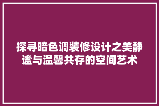 探寻暗色调装修设计之美静谧与温馨共存的空间艺术