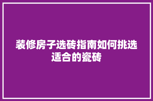 装修房子选砖指南如何挑选适合的瓷砖