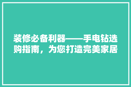 装修必备利器——手电钻选购指南，为您打造完美家居