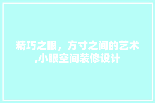 精巧之眼，方寸之间的艺术,小眼空间装修设计