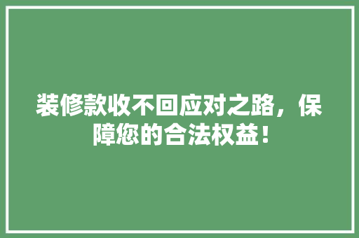 装修款收不回应对之路，保障您的合法权益！