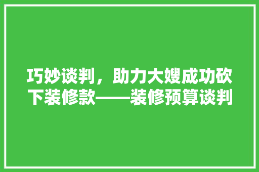 巧妙谈判，助力大嫂成功砍下装修款——装修预算谈判攻略