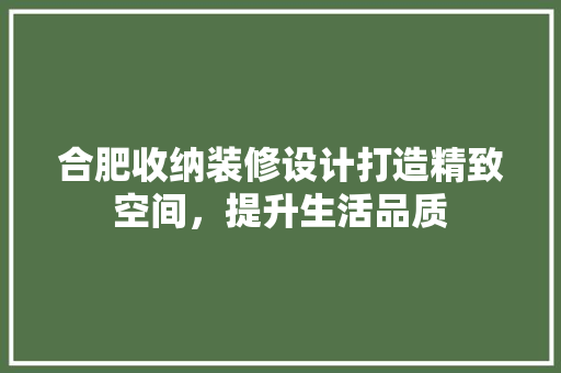 合肥收纳装修设计打造精致空间，提升生活品质