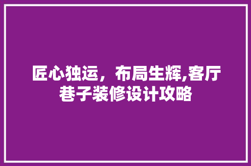 匠心独运，布局生辉,客厅巷子装修设计攻略