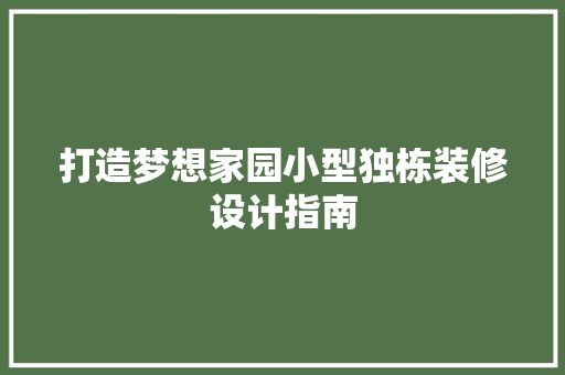 打造梦想家园小型独栋装修设计指南