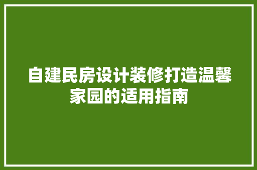 自建民房设计装修打造温馨家园的适用指南