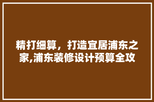 精打细算，打造宜居浦东之家,浦东装修设计预算全攻略