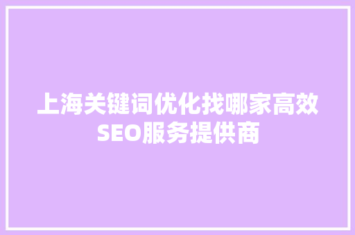 上海关键词优化找哪家高效SEO服务提供商