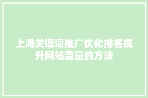 上海关键词推广优化排名提升网站流量的方法