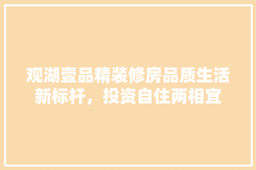 观湖壹品精装修房品质生活新标杆，投资自住两相宜