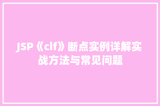 JSP《cif》断点实例详解实战方法与常见问题